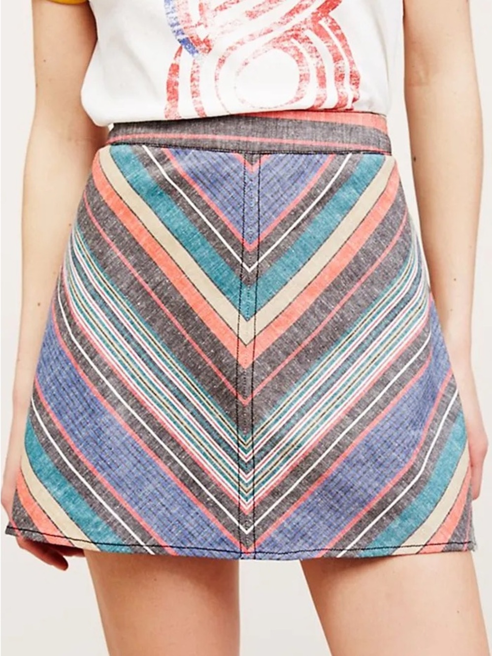 Free People Yours Truly 70’s style Striped Chevron Mini Skirt Size 12